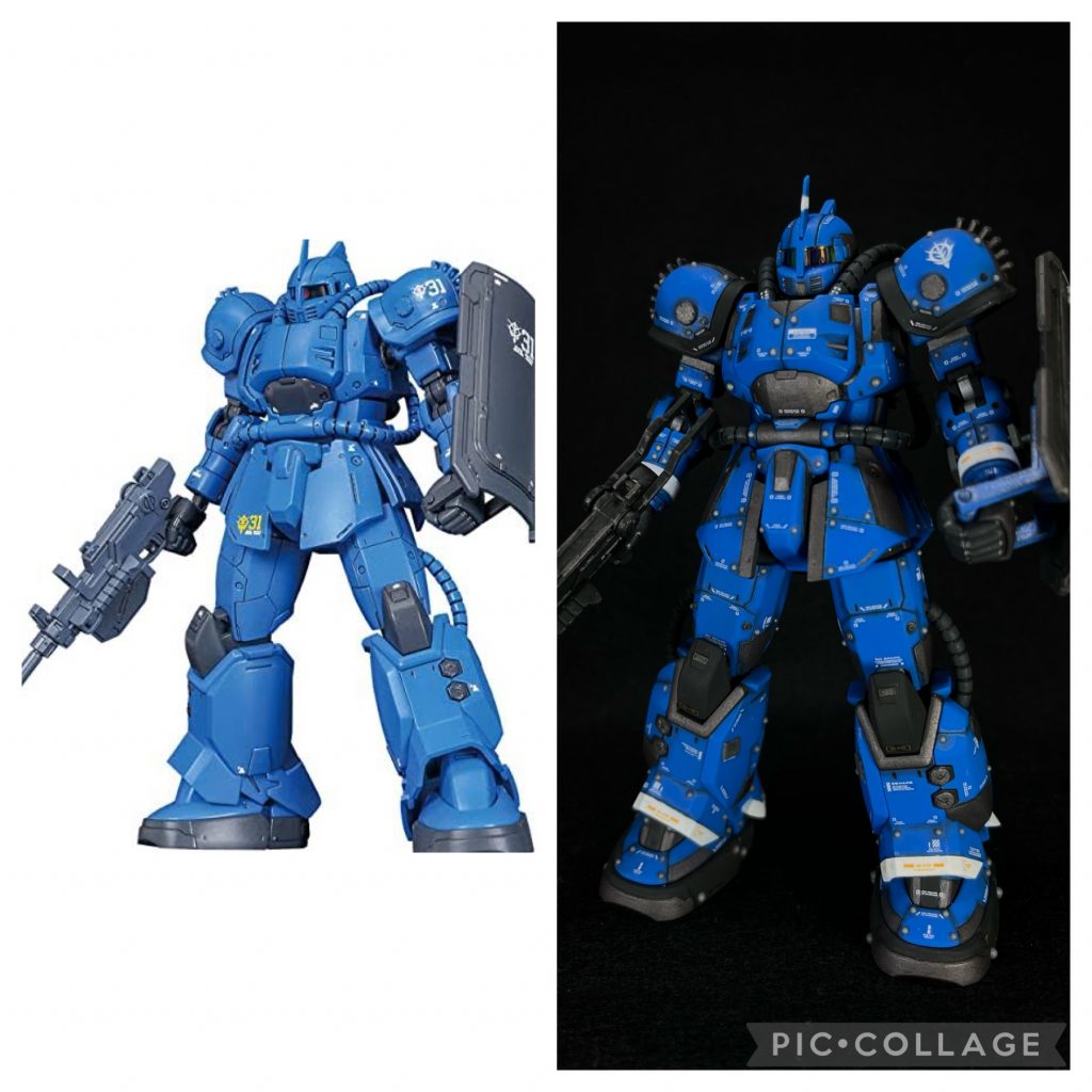 最後に拾い画像との比較です。個人的にはランバ・ラルさんの世界観は崩さずにカスタムできたかなぁと思ってます。というわけで以上となります。ご覧いただきありがとうございました！よろしければ励みになりますので、いいね！コメント等もよろしくお願いします！