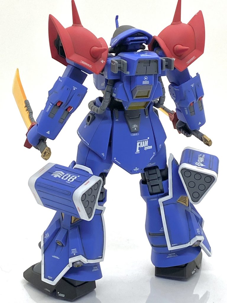 塗装箇所とカラーレシピ全ての白色部→(クレオス)クールホワイト全ての赤色部→(クレオス)ガンダムカラー ニムバスレッド肩内部、ダクト内部等→(ガイア)エナメル、デントグレーミサイルポッド内部、装甲裏等→(クレオス)新ガンダムカラーMSグレージオン系すね部スラスター、ヒート・サーベル柄→(クレオス)ガンダムカラー百式ゴールド各部バーニア―→(ガイア)フレームメタリック(2)