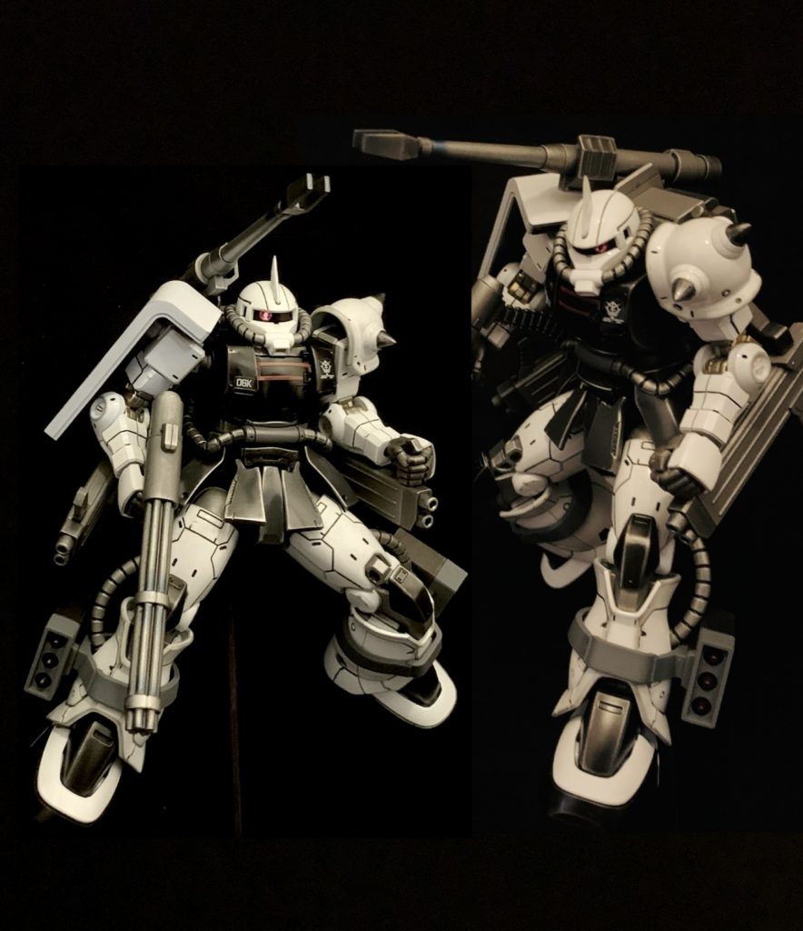 これで完成として飾っていたんですが、どうもこのザクの顔がしっくりこなくて変えることにしました。