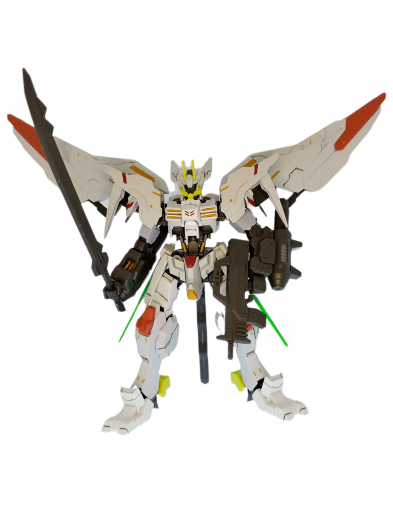 機体名称:ガンダムアスモデウスマルア    (GUNDAM ASMODAY MALAK)型式番号:ASW-G-32-M全高:18.3m本体重量:34.3t武装:110mmミドルレンジライフル   バスタードメイス   グラン・トンファー   背部バインダーショートナイフ