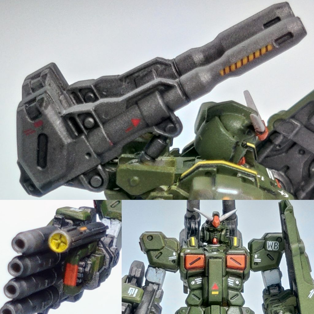 ・4連ビームライフルはデカイ手をイメージしています。・こだわりは78ならではのこの黄色いスコープ。スコープのモールドは自作です。