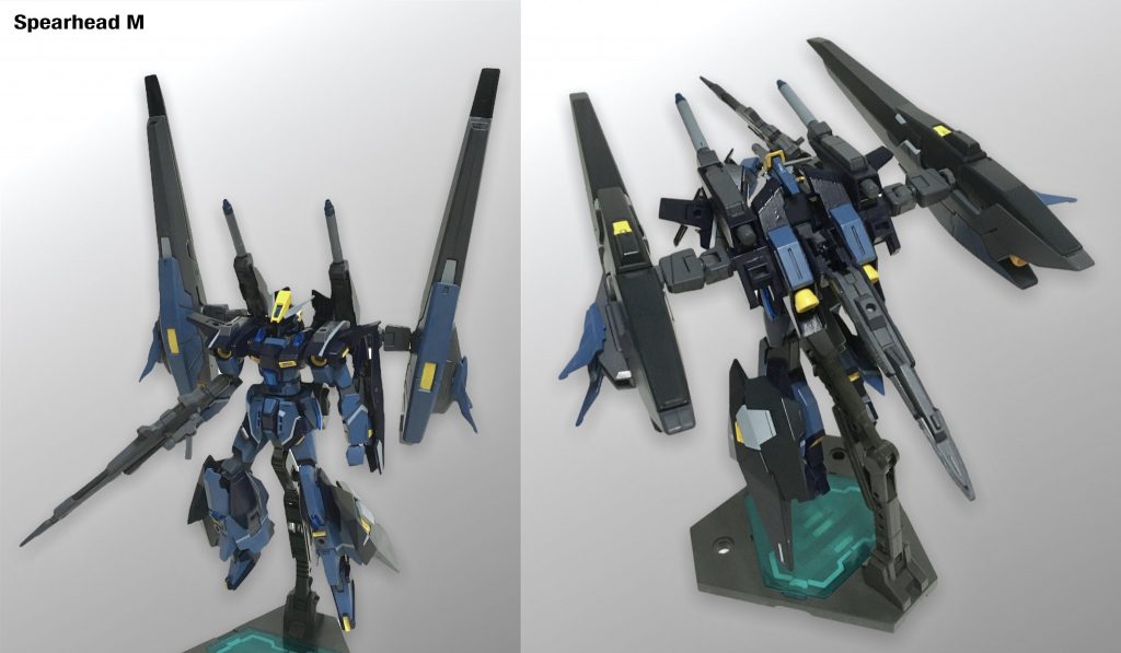 【スピアヘッドＭ】コアユニットにTブースター基部とシールドブースター(B)2機、大型ビームキャノンを装備した混成形態。シールドブースター(T・B)などを別目的で利用中の場合などで使用する。この形態も１例であり、その時に合わせた形態変化を使用する。