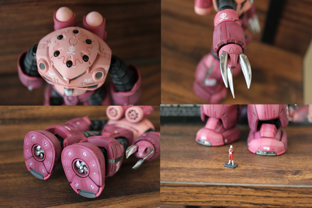 スジボリも頑張りました。爪や足裏のプロペラはガンダムマーカーのメッキシルバーを使用しています。シャアも塗りました。