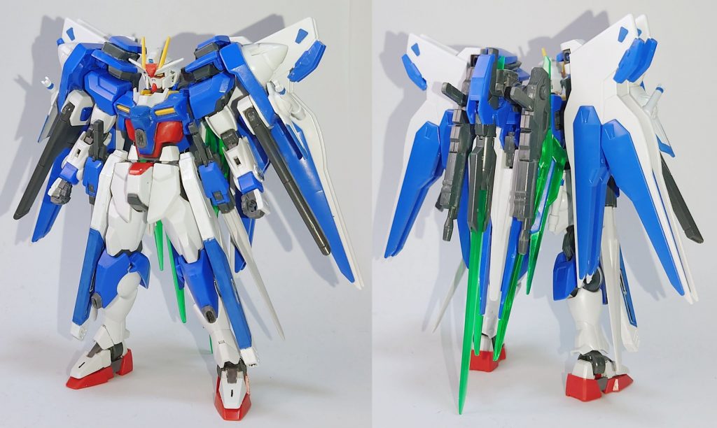 フロント/リアビュー頭部バルカンをグレーで、頭部アンテナ基部の黄色のままだった所を赤で、腹部を白で、バラエーナの白部分が元々少し暗い色だったので白で塗装。