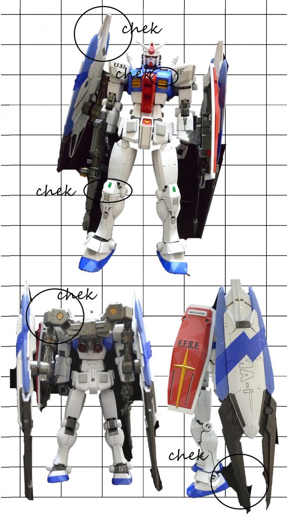 【マイ設定】 1年戦争末期、戦争が激化する中、ジオン公国軍が局所的に投入するモビルアーマー(MA)に連邦軍は大きな損害を被っていた。 そのような情勢下、囮部隊として従軍していたホワイトベース隊のアムロレイ曹長の活躍をみた連邦政府幹部から、激化する戦線の打破として、ニュータイプ専用のガンダムの開発プランが2種起案された。①継戦能力拡張型(RX-78NT-1):RX-78の基本性能を限界まで高め、固定火器や増加装甲を施し、より長い時間での戦闘継続力を高める ②対MA特化型(RX-78MA-1):各戦線で局所的な決戦兵器として投入されるジオン公国軍のMAに対応するユニット ①はRX-78-2を開発した連邦軍技術にて継続して開発がすすめられたが、激化する戦線と、新規に投入されたGMの評価/改良に開発陣のリソースが割かれ、②の開発が中々進まなかった。そこで、MSという新兵種開発で連邦・ジオン公国に後れを取っていたAE社が巻き返しを図り、かつMS開発の研究を含めた連邦へのロビー活動の末、当機の開発を委託されることとなった。 開発に当たり、連邦軍からは、RX-78の開発データ及びホワイトベース隊でのMA交戦データを供与された。AE社では対MAでの短期決戦での特化機のコンセプトとして、機体の高機動化を極限まで突き詰めることで対応する方向となった。 ハード面での開発は、比較的順調に進んだが、アムロレイ曹長の乗機として考えた場合に制御系システムの開発に難航し、試行錯誤する中、実践投入されることなく終戦を迎えた。 ただハード面の完成度と制御系開発が完了した場合のシミレーション内容を確認した連邦政府高官により、戦後改めてGP計画の開発打診を受ける。GPシリーズはMA-1開発スタッフが全面的にかかわっており、GPシリーズの随所にそのコンセプトが活かされる結果となった。(GP-01フルバーニアンの制御・ブースター、GP-02の肩部バーニア、GP-03でのスタビライザー制御、GP-04での高機動機として戦術コンセプト等) またGPシリーズ後もグリプス戦役での高機動化のスラスター・スタビライザー等の開発の基となり、最新の機体として、キマイラ隊のゲルググ ウエルテクスにもその設計コンセプト・技術が活かされる結果となった。