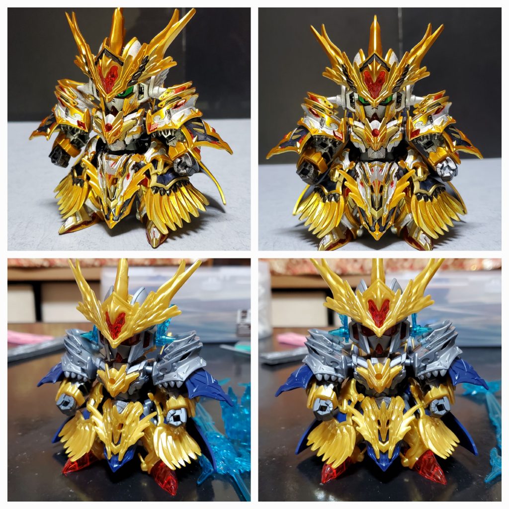 塗装前後。ガンダムマーカーで塗装後にトップコートの光沢を使用しています。