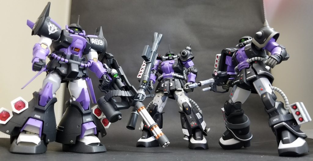 前回、投稿したザクと、過去作のグフフライトの三連星😆