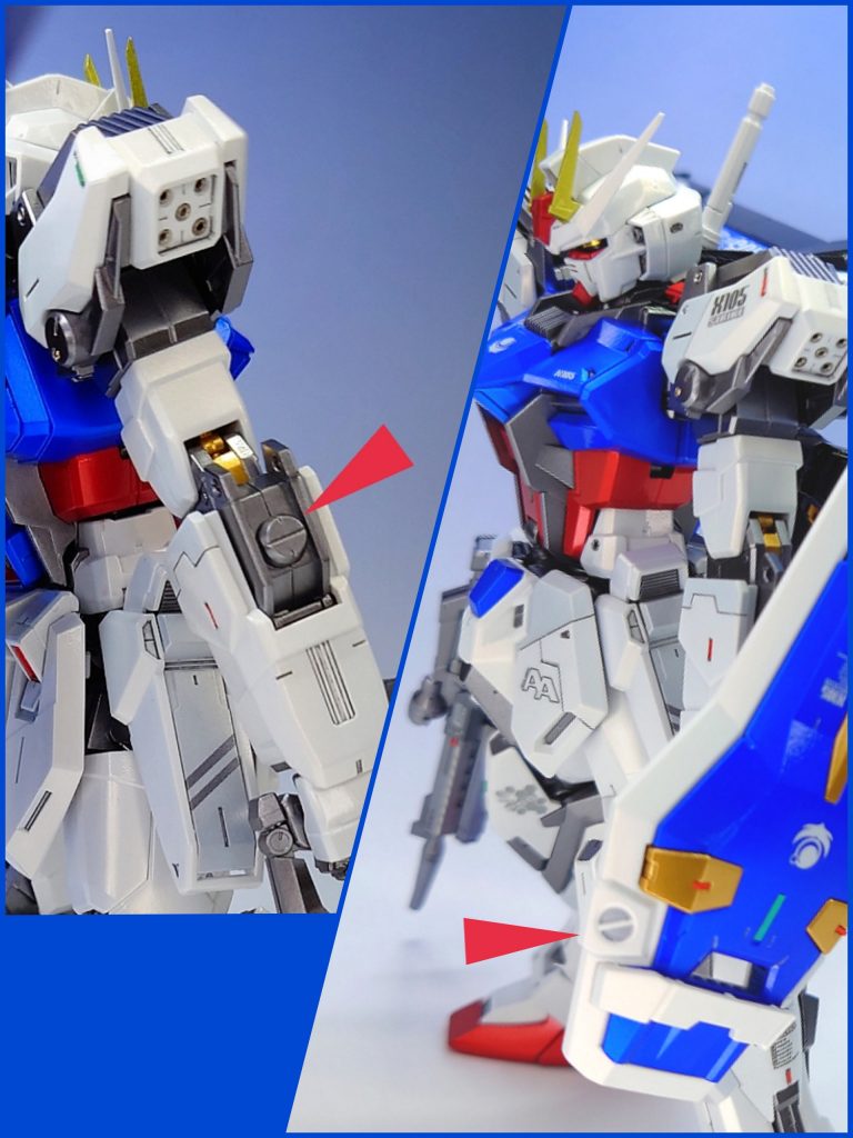 肘の露出しているポリキャップにフタを。それとシールドのマイナスモールドの塗り分けに挑戦してみました、上手くいったかなと