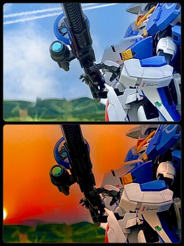 雨が止んでる内に急いで撮影したせいで後からよくよく見てみたら、ビームスマートガンがズレて添え手が乗ってなかったり、リアアーマーが開いてたりと色々目についてしまう…。