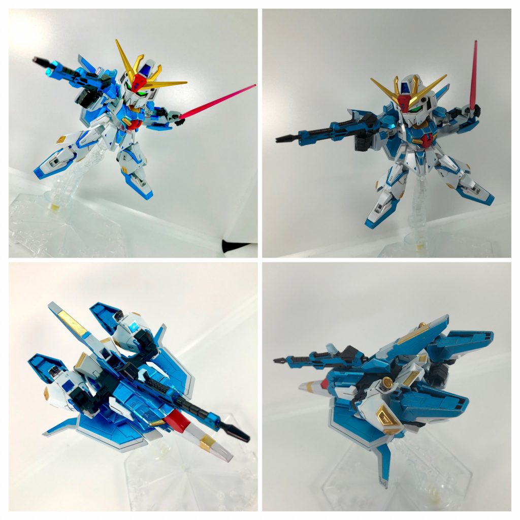 ブース撮影です。さすが全ガンダム中屈指のスマートデザイン…加工なしでもめちゃくちゃカッコいいですね！変形に関しても、完全変形というわけにはいきませんが、SDベースとしては限りなくスタイリッシュだと思います。本体、オプション共に入手困難ではありますが、やってみる価値はありまずぜ*！\(^o^)/*