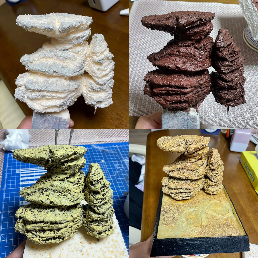 岩も台座と同じくスタイロフォームを切り出して作りました。