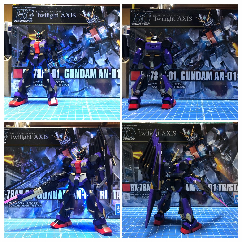 そしてついにロールアウト!素立ちでは単なる色違い?という風ですが、フル装備はダテじゃない!ライフルは下持ちにして銃剣風にビームサーベル生やしてみました。ガウェインの剣ということで、名付けて複合兵装「ガラティーン」です。ファンネルは言わずもがな(*´꒳`*)