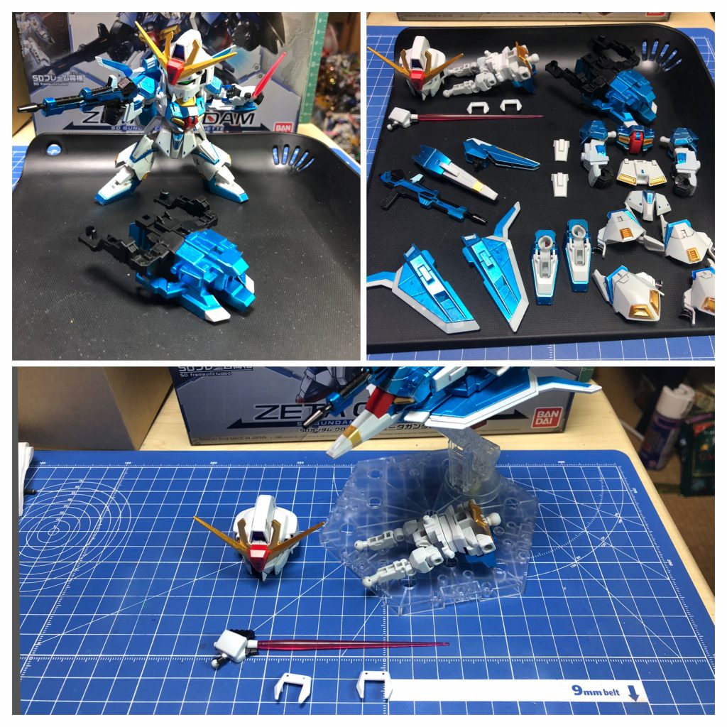 ちなみに変形、というか組み替えですが、一回バラバラにしてベースに組み付けていきます。まさかせっかくのシルエットフレームをほとんど使わないとは思いませんでした…ウェイブライダー状態で飾っておくならフレームは別の機体に使っても良い感じですw