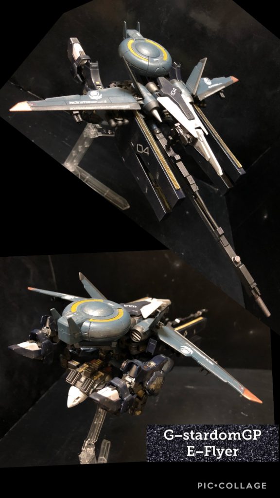 oyz「完成!E−フライヤー!」くろいの「コレで緊急離脱ね。離脱後は別の装備に換装しちゃうって訳だ。」oyz「そういう事ですね。それでですね〜、今まで紹介したA〜Eの装備、様々な仕様に換装出来るのが強みなんですが、あくまで追加装備なので、うちのフォースメンバー達の専門家の仕様には劣っちゃいますんで、そこの所はご注意を。」くろいの「と言うと?」oyz「例えば、狙撃性能で言うと、KTAさんの機体のが上ですし、E装備のレドームも広範囲の索敵とまではいきませんから、リオルさんの機体の様にエリア全体の検索とまではいきません。」くろいの「うちのフォースは各方面の専門家が居るからね〜。」oyz「そーです。自分のGスターダムGPは汎用性重視の機体。つまり各方面の専用機には精度で落ちる面があるって事なんですよね。」くろいの「なるほど。」oyz「例えばE装備であれば、KTAさんの機体と別に配置して、自分が先に狙撃をして敵を惹きつけてる間に、別方面から狙撃して貰ったり。」くろいの「室長の機体を囮に使う、と言う訳か。」oyz「そういう事ですね。自分の機体は可変機なので、戦闘離脱はお手の物ですからね。」くろいの「あくまで室長の機体特性を活かすも殺すも私次第って事か。いや〜最後までプレッシャーをかけてくるね。」oyz「恐れ入ります。」くろいの「室長の機体、GスターダムGPについて、良くわかったよ。」ビー!ビー!ビー!ビー!くろいの 「うお!?な、なんだ!?」oyz「警報だ!大変だ!今すぐに出動しないと!!」くろいの「え?」oyz「くろいのリーダー!私はGスターダムGPで出ます!リーダーも、どうかご無事で!」くろいの 「え?え?」oyz「GスターダムGP、oyz室長、いきまーすっ!!」くろいの 「え?室長ーーー!?」くろいの 「マジか、行っちゃったよ...。」