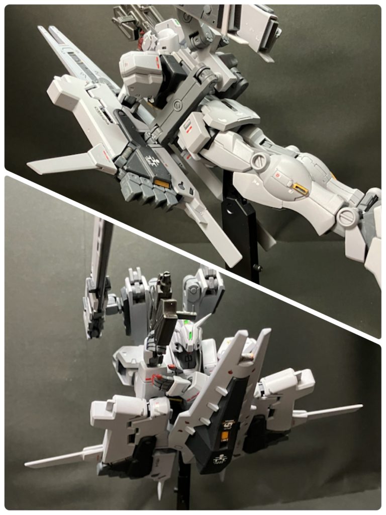 変形その1。バインダーとシールドを前面に揃えてフライングアーマー風に使用します。大気圏内飛行形態でしょうか。