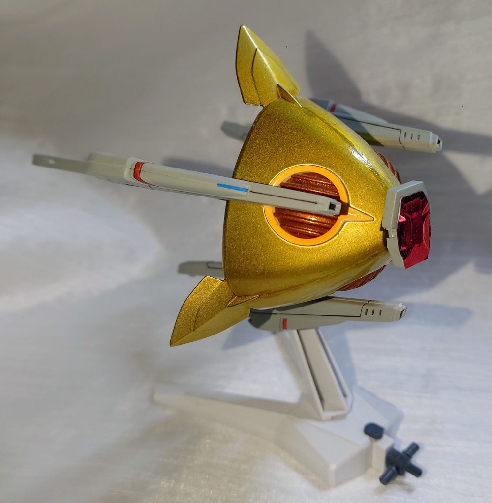 ヴェイガン製支援兵装1ファルシアベースにF91のヴェスバーとフリーダムのレールガンを組み合わせた物を接続正面にはMGクロスボーンガンダムのビームシールド発生器を付けました