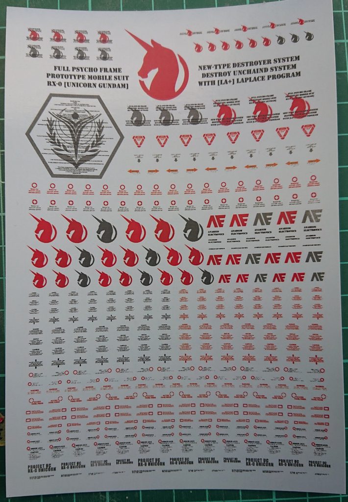 今回自作したデカール。コンビニで印刷したもの。さすがに文字は読めないが、にじみやつぶれなどはなく発色もよろし。家庭用プリンターよりよっぽど高機能だと思われる。