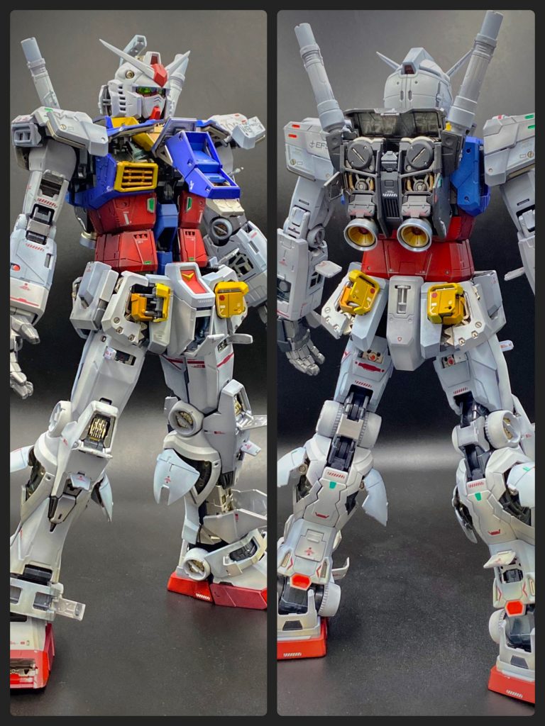 フレームはグロス成形、トラスはメッキ加工、バーニアとバルカンは金属パーツの贅沢品なのでもったいなくもありつつ、ハッチオープンを活かすにはフレームから全塗装するしかない!と意気込んだのですが、開けてみるとそんなに見えませんでした。