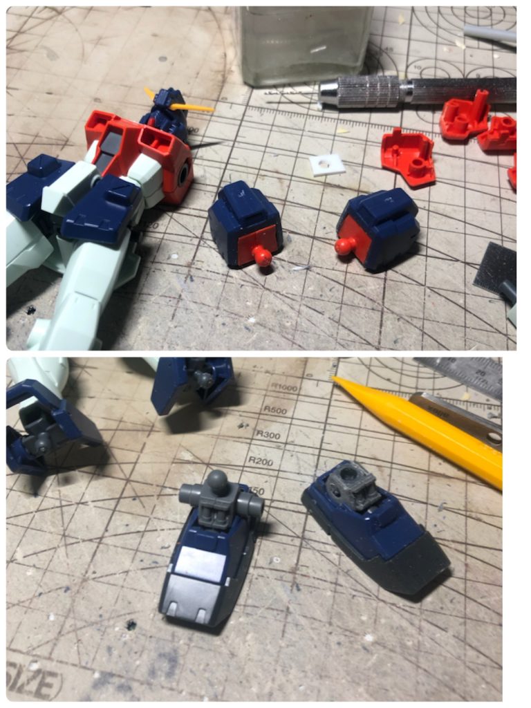 今回苦労したのは間接移植です。時代が違うので悉く凹凸が逆でした。結局足首はGM/GMとヘイズル両方を直結した形です。