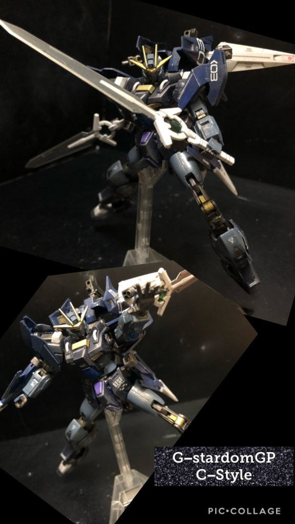 oyz「完成!!“GスターダムGP C装備”!」くろいの 「やはり近接主体装備!」oyz「やっぱ、お次は近接ですよね。インパルスガンダムで言うとソードインパルスにあたりますね〜。ベースがOOダイバーエースなので、パワー型の対艦刀ではなく、取り回し重視の装備ですね。装備はGNダイバーソード2基、腕に装備して使用する、ショートパタ2基。ショートパタはアンカーとしての使用も可能です。」くろいの「混戦に強そうだな〜。」oyz「そうですね、反面、遠距離攻撃が不得手なので、機動性と敏捷性を活かした戦闘をする必要がありますねっ!」くろいの「やはり可変出来るよね?」oyz「もちろんです!ではいってみましょう!」くろいの「せーの?」oyz「可変!!」
