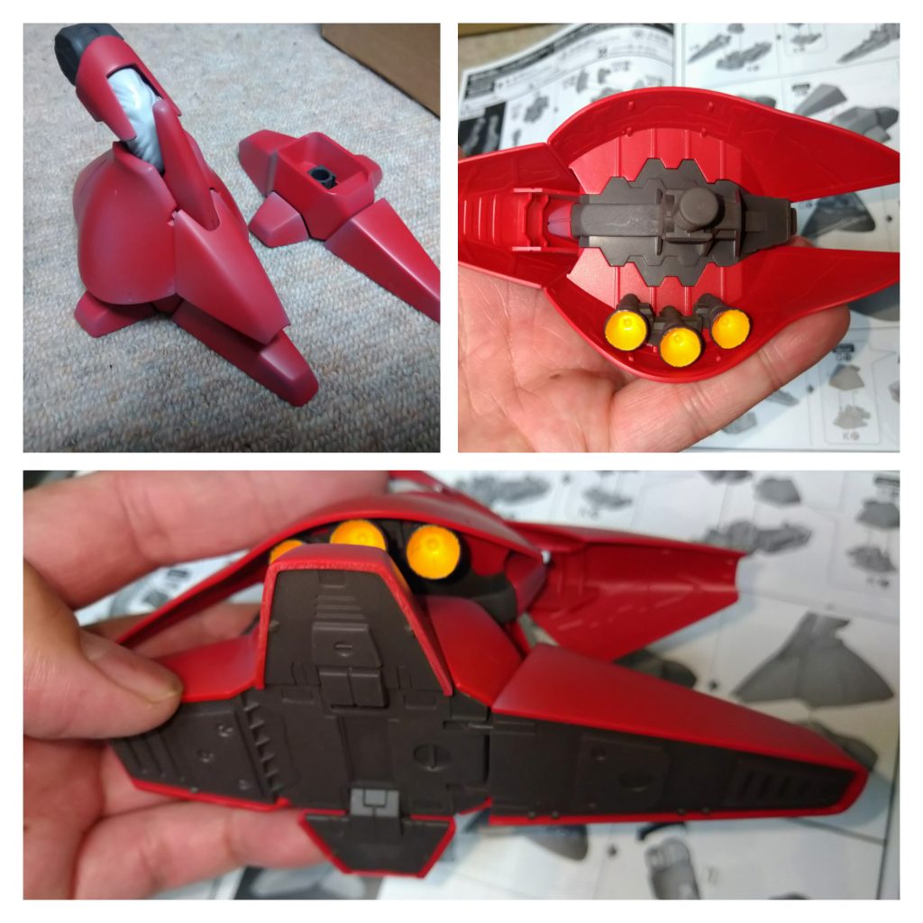 この部位のバーニアノズルも塗装しておきます。クールホワイト3層下地にイエロー2番を筆塗り