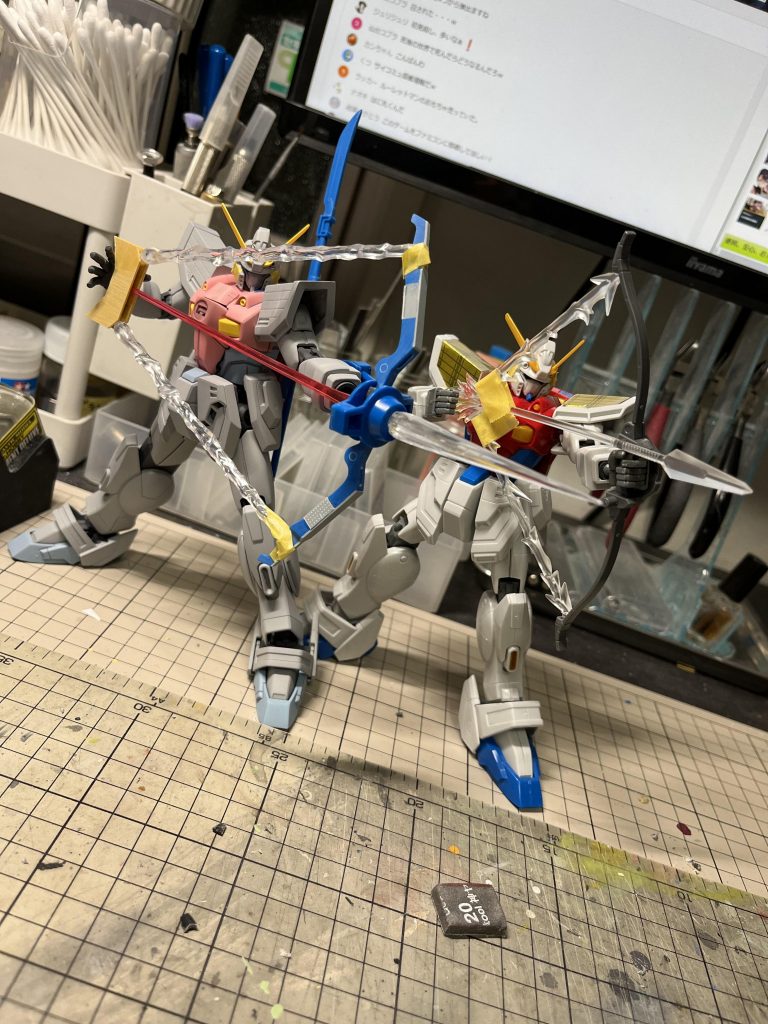 弓矢の構想とイメージをつかむため、市販パーツをわざわざ購入してイメージをつかんでます。