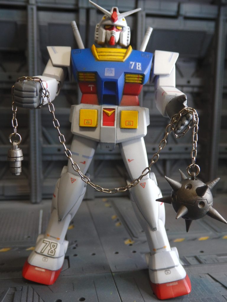 『ハイパーハンマー』です。TVシリーズの「流石ゴッグだ、何ともないぜ。」の回で登場した武装ですが、先の台詞は機雷の爆発に対してのもので、ハイパーハンマーを受け止めた時の台詞では無いんですね。勘違いしてました。これも素材からしてGFFの付属物です。