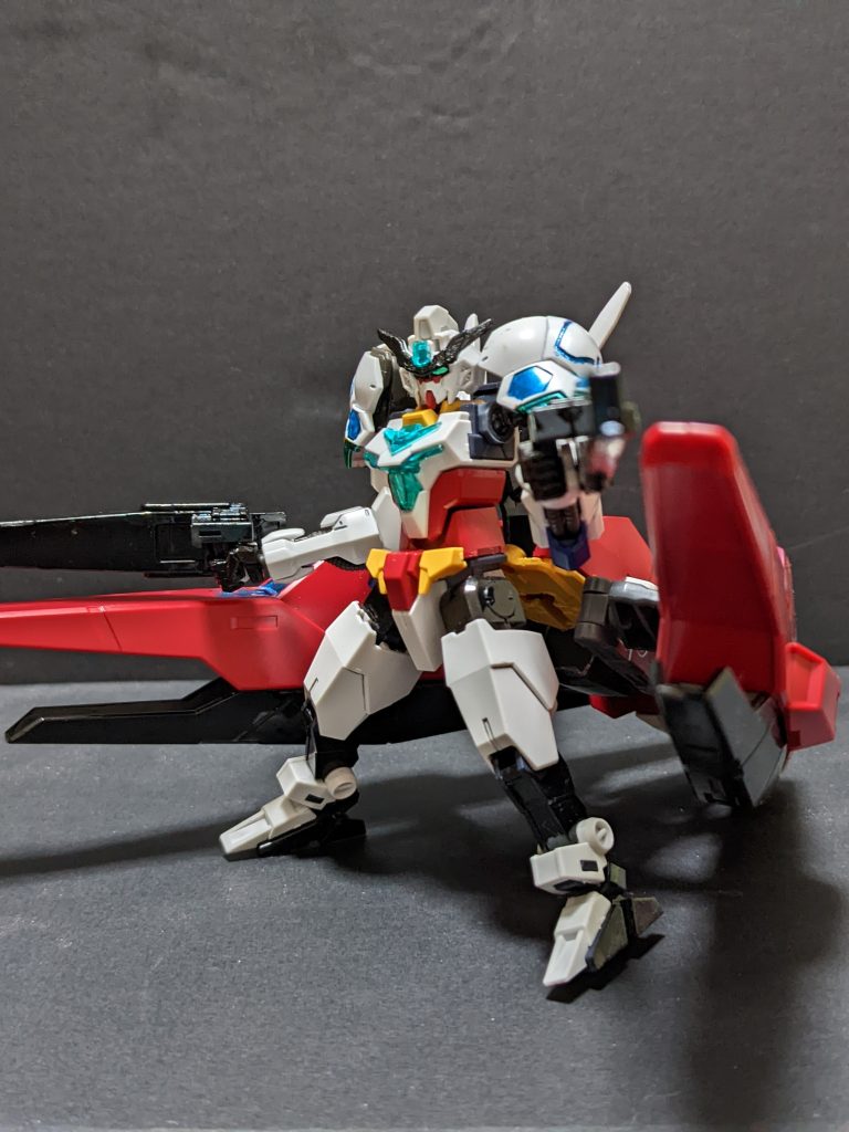 ドッキング状態【コアウォーリア・スカイブラスト】機動力と攻撃力が格段に上昇。可変も可能で高速戦闘とプラズマ粒子砲、多弾頭GNミサイルによる広い攻撃範囲で制圧能力は高い。だが、ドッキング後は重装備により小回りがきく近接戦闘ができなくなり、基本は中遠距離での射撃攻撃がメインとなる。