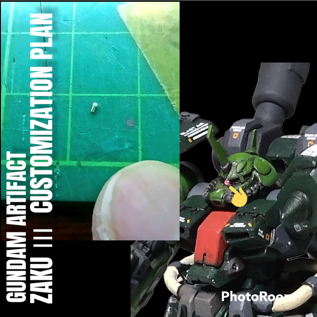 元キットにはモノアイのディテールが無いので、0.5mm金属線と瞬間接着パテで作りました✨