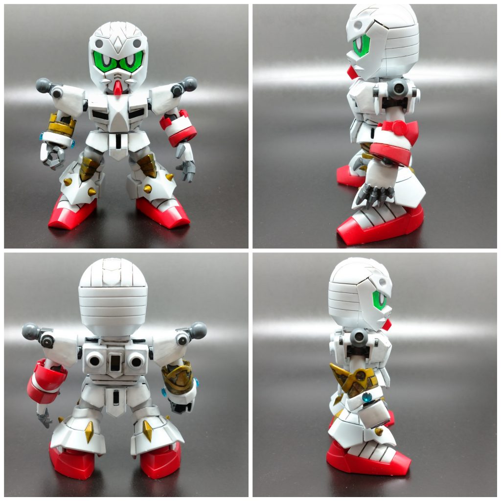 軽装タイプボディも基本黒だったので、白の半光沢に。腕はレッドとゴールドのみを使用。ゴールドとレッドの配置はカードの画像を参考に。