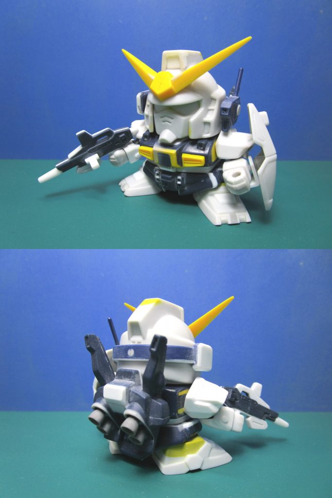 フェイス部はBB戦士No.17 ムシャガンダムの物を使用。肩と前腕は食玩のザ・ガンダムのガンダムMk-Ⅱの物を改造しました。