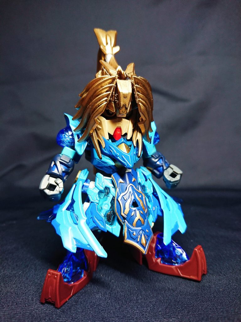 デザインイメージはロマサガRS風。斎天大聖悟空インパルス(青クリアパーツ)をベースに、諸葛亮フリーダム、呂布シナンジュを使用しました。術士らしい衣装にまとまってくれたかと思います。
