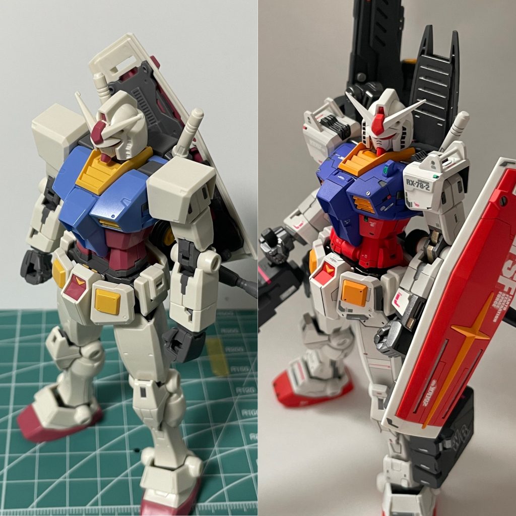 ■ビフォーアフターカラーはガイアノーツ(NAZCA)のフレイムレッド、コバルトバイオレット、ニュートラルホワイトなどを、そのまま使用しています。フレーム部分は同じくガイアノーツのメカサフヘヴィ、フレームメタリック1を使用しています。細かなシルバー部分などはエナメル筆塗りです。