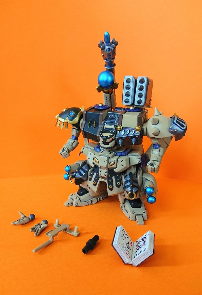 最後に、装備展開図。そもそもの発端は、ずいぶん前に未開封の典偉アッシマー、アシュタロン、部隊兵セットを、物置から見つけたところからでした。中々立体に恵まれないザメルの顔が、攻城兵器の中にいる………。形にしようと構想は練ってたのですが、なかなか手が回らず幾年……。ええい！もう今年にやるっきゃねぇ！と腰を強引に上げたのが、今年の２月始め？だったかな？仕事や他の活動もあったとは言え、掛かったなぁ。(しみじみ)それでも、こうしてちゃんと形になってくれたのは嬉しいもの(*´ω｀*)やはり、愛、ですかね。(自分で言うなや)(笑)長々と駄文を最後までご清聴いただいたそこの貴方、誠にありがとうごさいました☆