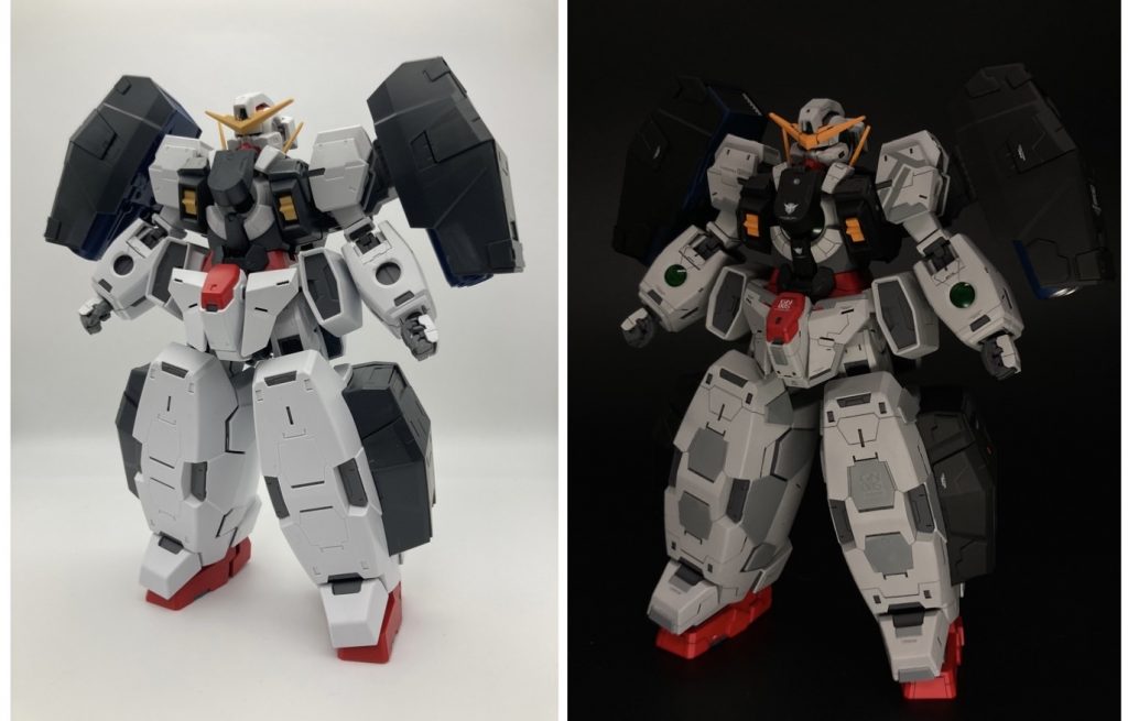 はじめに完成後と塗装前のビフォーアフターです。左側が仮組み、右側が完成後になります。