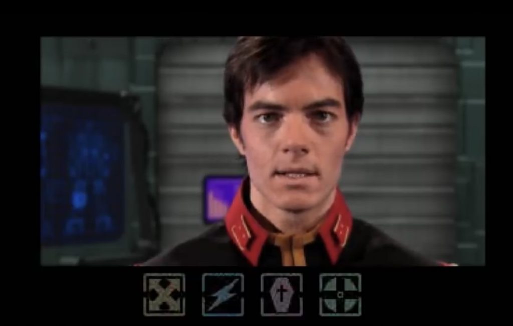 ブライトさん?「我々は敵の奇襲を受け、現在深刻な状況の中にある。今この機体をうまく動かせる者はこのページを読んでくれている君以外にいない。君には連邦の士官となり、この機体のパイロットをやってもらいたい。このバッジを…受け取ってくれないか?」