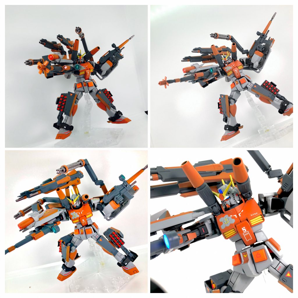 ブース撮影です。主役のキャノンが邪魔wガンダムのアンテナに干渉するので横を向くのも一苦労ですが、フレキシブルアームのおかげで武装の取り回しは良好です。ガンキャノンの存在意義を問いつつ、使い道がないと評判のボールデンアームズの装備をいかに使うかを考えた結果こうなりました(*´꒳`*)ここからサンボル版フルアーマーガンダムに進化していく…ということでひとつw