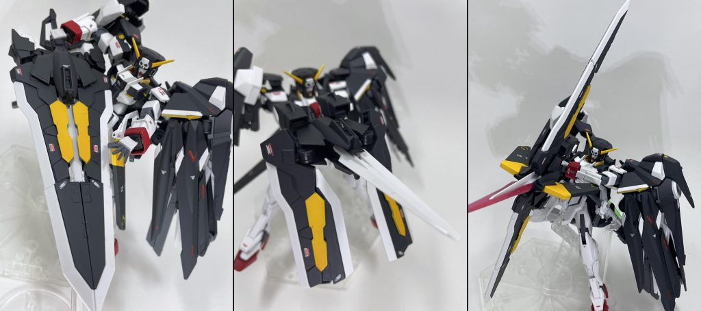 GNタクティカルアームズ。ガトリング砲からGNソードⅡの刀身に変更されており、ソード・ビームマシンガン・アローフォームの3形態に変形する。アローフォームでは刀身を射出する際にビーム刃を展開することで対ビーム・対物理双方に対応した強力な質量兵器と化す。使用中はタクティカルアームズ側のスラスターが使えないので機動力が若干低下するのが難点。本機の制作動機の一つ。