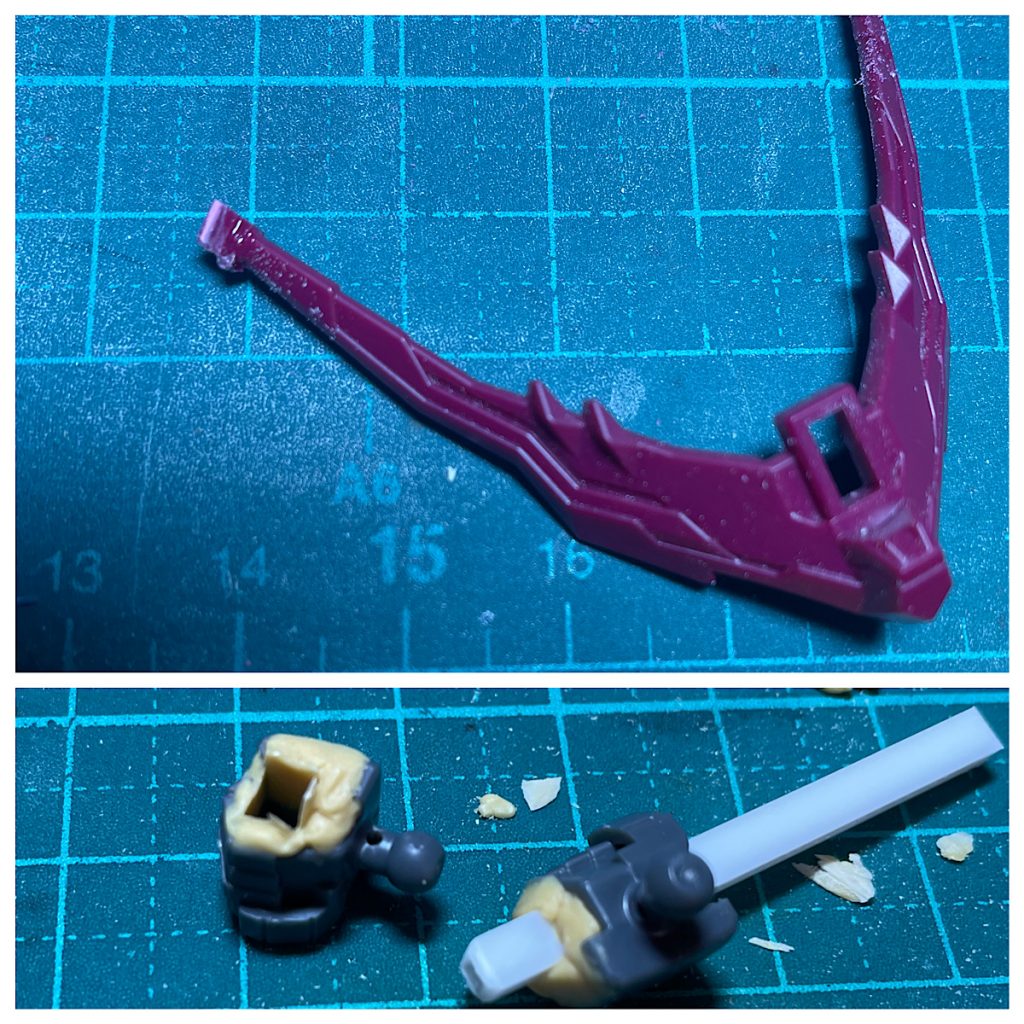 ツノはランナーで少し延長して尖らせてあります手の肉抜きはプラ棒で穴を確保しました。