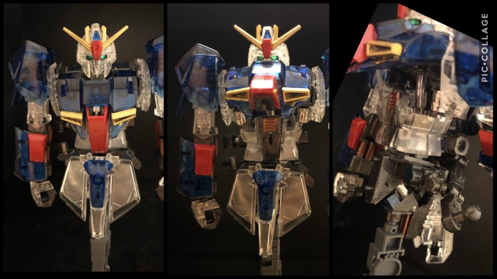 ② 腰部のジョイント腰部の構造ですが、マジで変な構造になってます。そもそも腰に脚が繋がってません。可変用のジョイントパーツを組み合わせた物を背部に直接接続し、そこから股部に伸ばして脚部を接続してます。WR形態時には、機体側面に移動しなくてはいけないので、そんな複雑な事になってます。ただし、Z系可変では基本なのだっ!で、腰部はそのジョイントパーツの邪魔にならない様に配置。マジでスッカスカになるんです。一応、少しだけ腰の回転は申し訳程度に可能です。