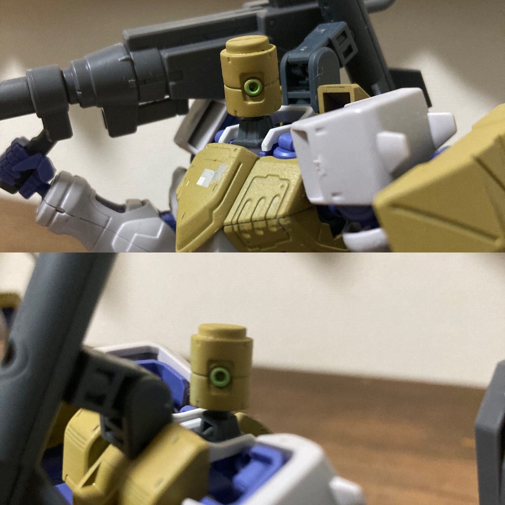 頭部はビルダーズパーツのファンネルを使って、スラスター部分をモノアイにしました。こうすると前後にモノアイがあるので後ろから来る敵にも対処できます。