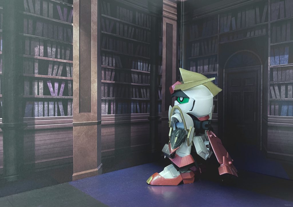 セリアで買ってきた図書館の背景絵と合わせてみました。