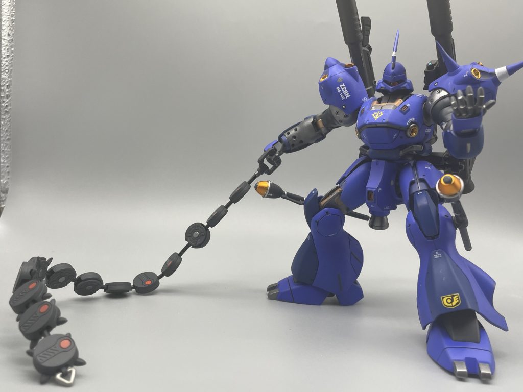 チェーンマイン3mm針金に換装、内側や持ち手も削って調整。地獄の13×2パーツ塗り分けもありましたがその甲斐もあり、