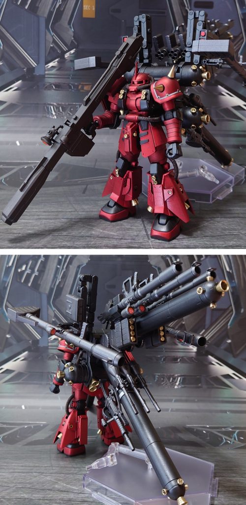 フル装備状態で前後ろ。可動式のサブアームで、ジャイアントバズも摘んで運べます。