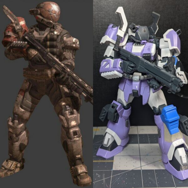 This is the current status of my custom build of the Efreet Jaeger inspired by Spartan Emile A239 from the video game names Halo Reach. The picture shows my build compared to the original inspiration.（2枚目）
