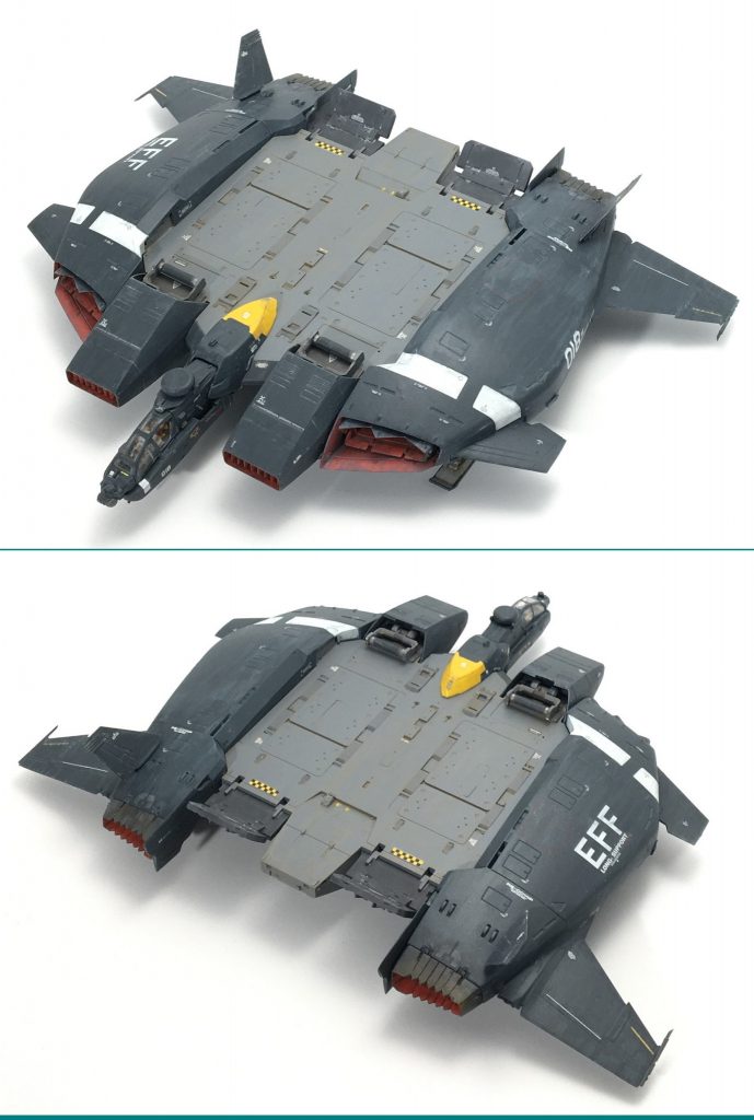 機首と主翼を追加して、ドダイ改のシルエットに近づけています。塗装スキームもオリジナル版を踏襲。機首後方の差し色を入れた途端、一気にドダイらしくなりました。