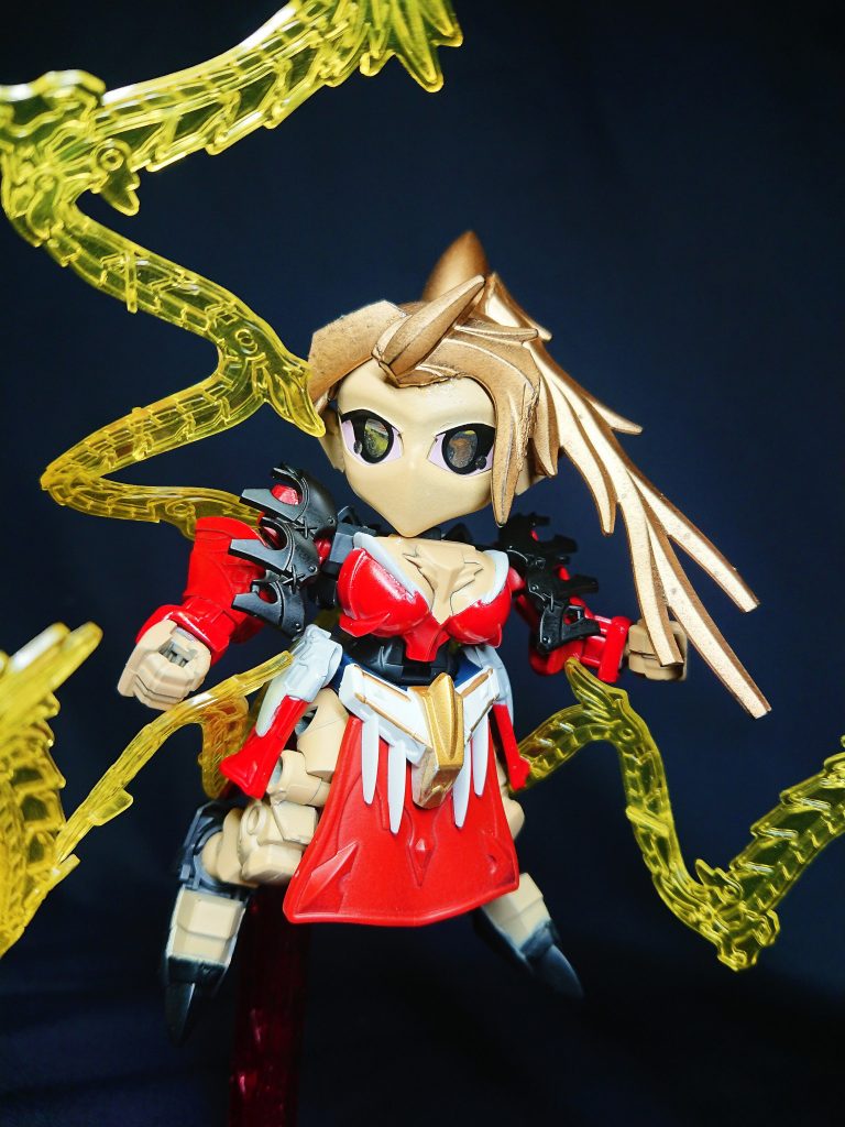 魔龍公では幻影よりシンプルな和服となり、パテ無し縛りではデザイン通りには制作ができないため、RSにも登場したSTAGE版の片山萌美さんを参考イメージに制作しました。髪型は小林画の巻き髪風に制作。いろいろ混ざってますw