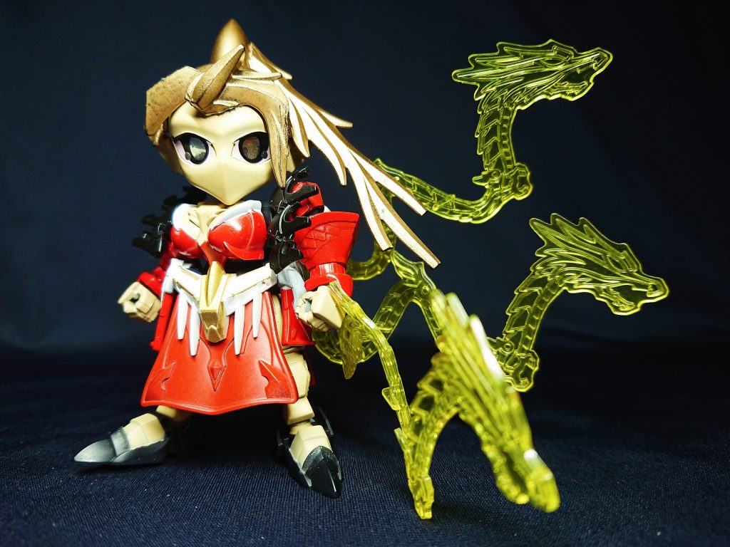 四魔貴族前作のアラケス同様に、塗装がシンプルになるのはキャラクターデザイン上仕方ないところ。髪の毛なんてどうしよう…と、パーツ的にむちゃなゴリ押ししてますが、意外とまとまってくれました。