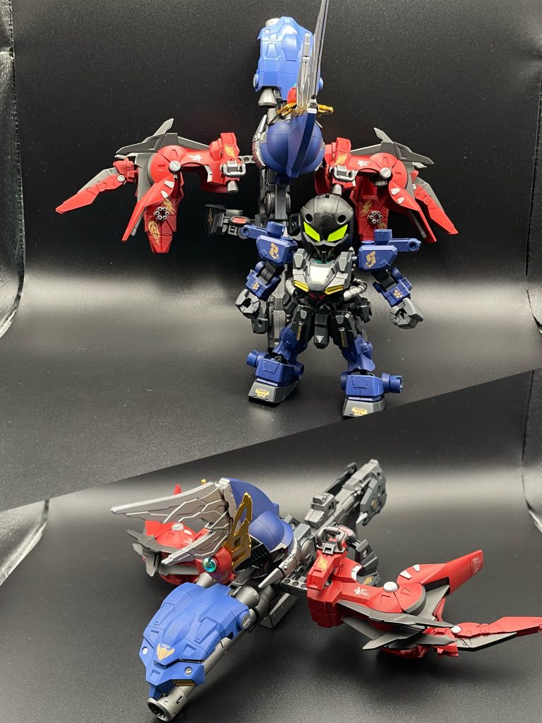 ICBMゼーゴック高出力ビームスマートガンと外装アーマー、バインダーが合体した状態いわゆる中の人のサポートメカ本家マスクコマンダーだとハンブラビの部分ですねアスクレプオスにズゴック要素入ってるし、ゼーゴックでいいかなぁとw