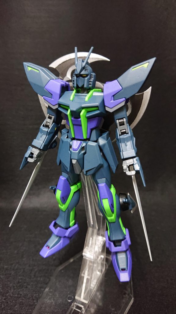 ミキシングで使用したパーツ頭部    :ライトニングブラックウォーリアボディ   :ストライクガンダム腰部    :ストライクガンダム肩     :ビルドストライクガンダム腕部    :忍パルスガンダム脚部    :ストライクガンダムバックパック:なし武装    :MSG日本刀       MSGスカルマサカー(大型手裏剣モード)       ビルダーズパーツMSソード01クナイ